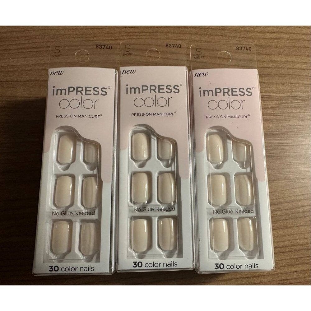 Kiss imPRESS Color Short Length Light Pink Nails (Point Pink)‎ 3pack